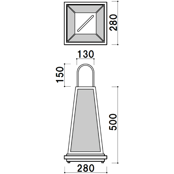 LEDランプ式和風行灯京02の寸法図